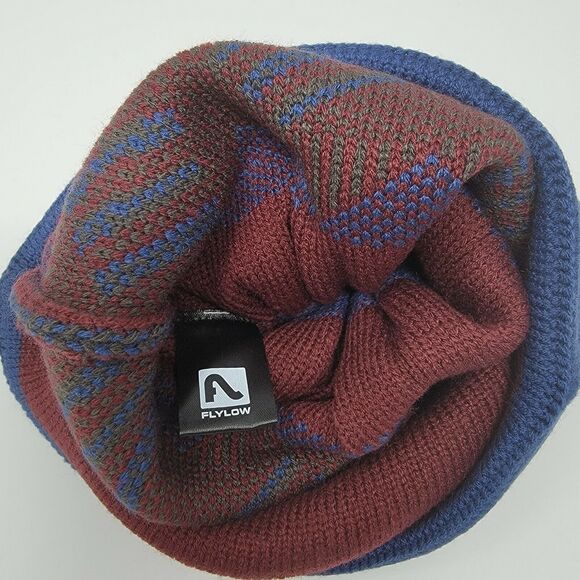 Flylow Revival Pom Beanie Saphire Blue Red Gray Knit Hat Unisex Size OSFM NEW - Picture 5 of 6